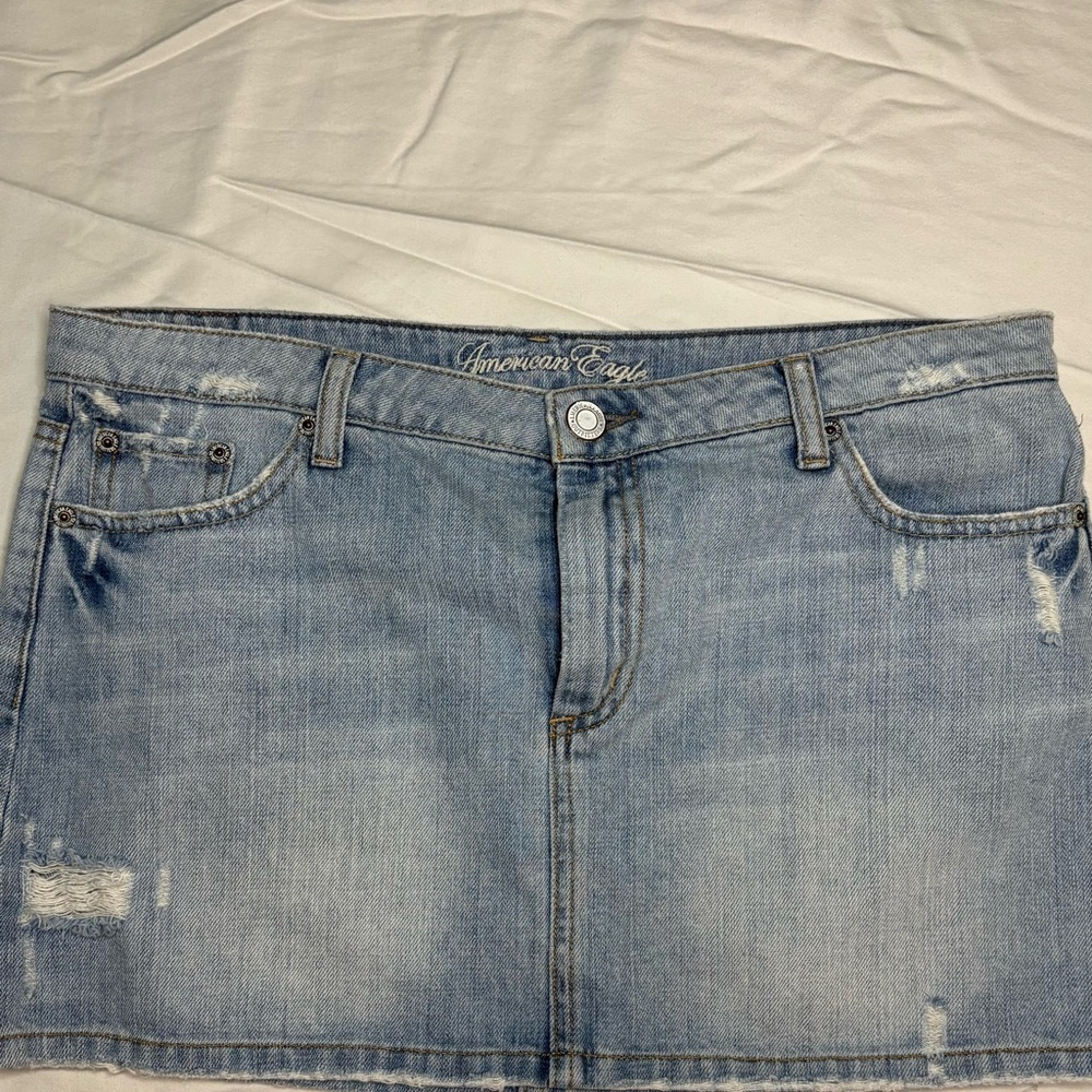 American Eagle Outfitters Distressed Blue Denim Mini Skirt